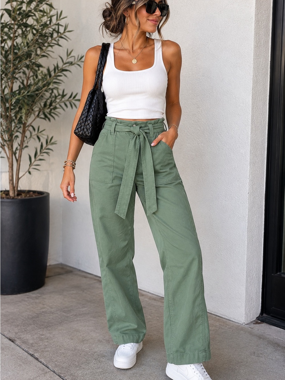 Wide Leg Utility Pants High Rise Travel Casual Workwear